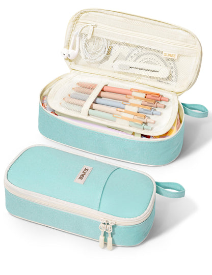 SUNEE Cute Pencil Case, Large Pencil Pouch, Aesthetic Big Pencil Bag with Zipper, Kawaii Stationery Storage and Organizer, School Supplies for Teen and Adult, Boys&Girls, Soft Corduroy Warm Beige