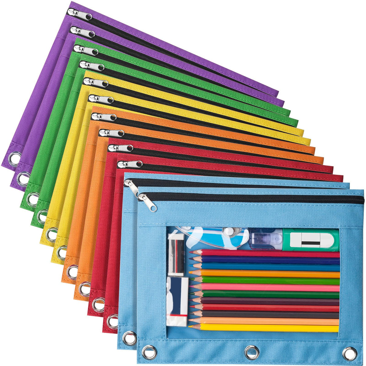 Forvencer 6 Pack Pencil Pouches for 3 Ring Binder, Smooth Zipper Pencil Bag