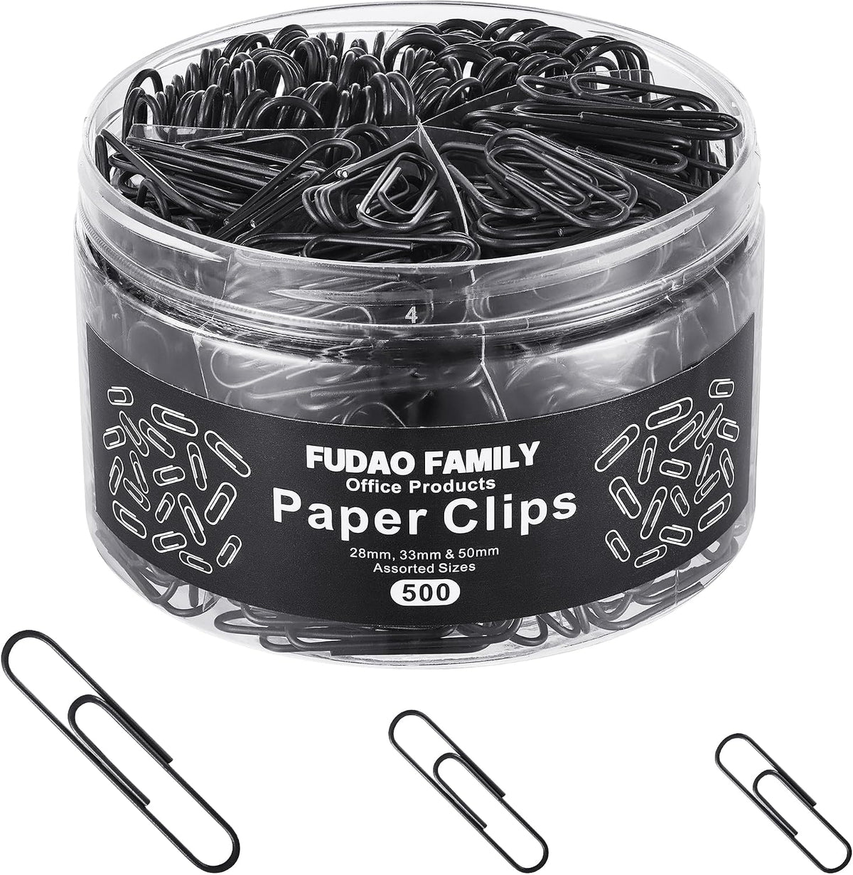 FUDAO FAMILY 500pcs Paper Clips Assorted Sizes, Small, Medium and Large（1.1inch, 1.3inch and 2inch Paper Clips, Vinyl Coated Paperclips for Office, School, Home Supplies (Black)