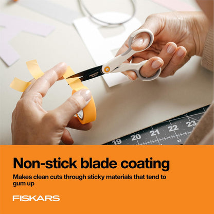 Fiskars 5" Non-Stick Micro-Tip Scissors for Sticky Materials, No. 5, White