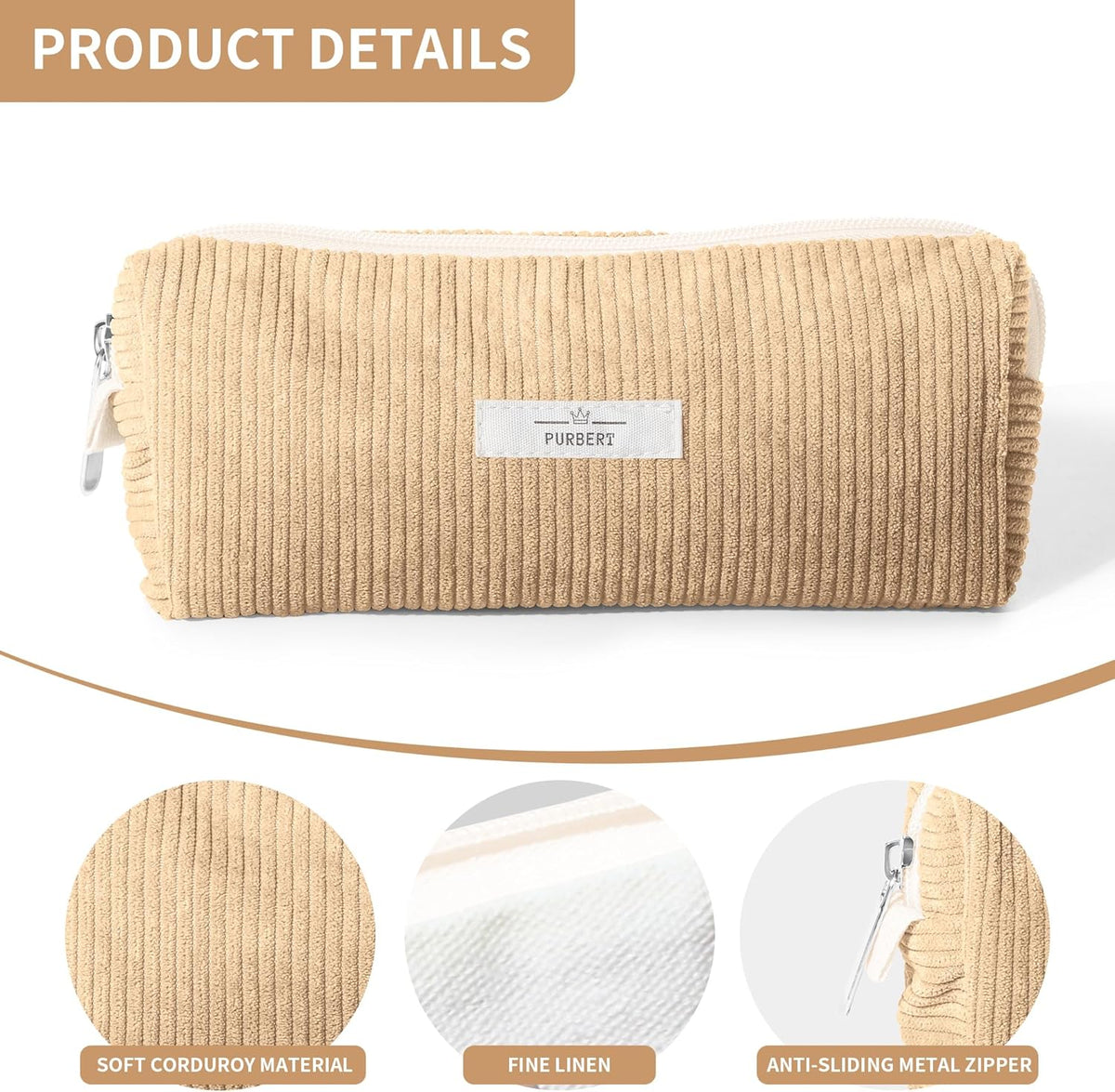 Soft Corduroy Pencil Case Pouch - Small Stationery Pen Bag Apricot