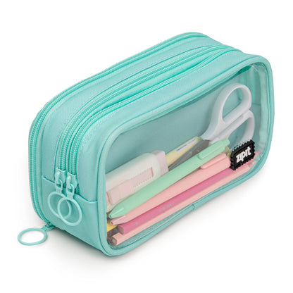 ZIPIT Half & Half Pencil Case, 3-Compartment Aesthetic Zipper Pouch, Grey