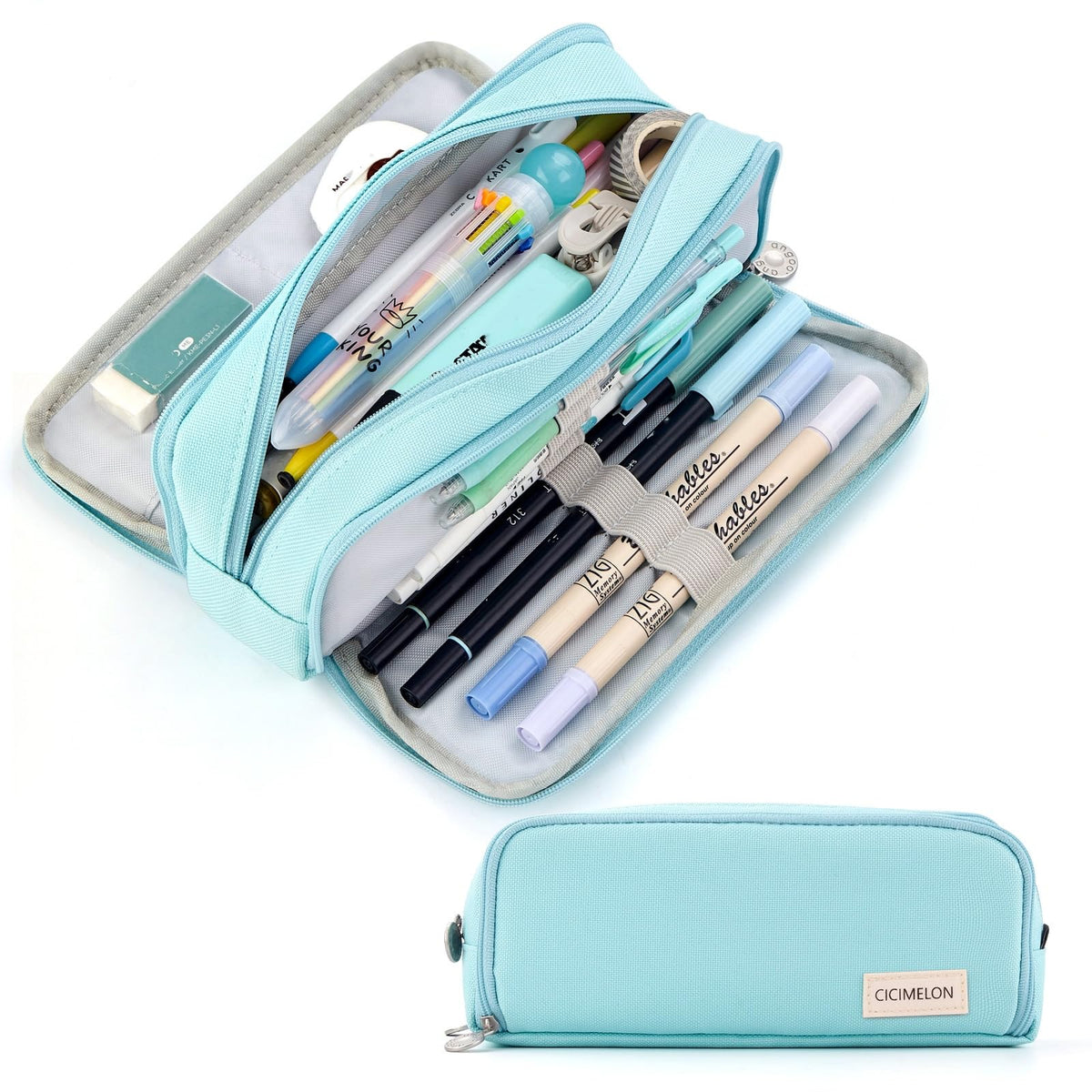 CICIMELON Large Capacity Pencil Case 3 Compartment Pouch Pen Bag for School Teen Girl Boy Men Women (Black)