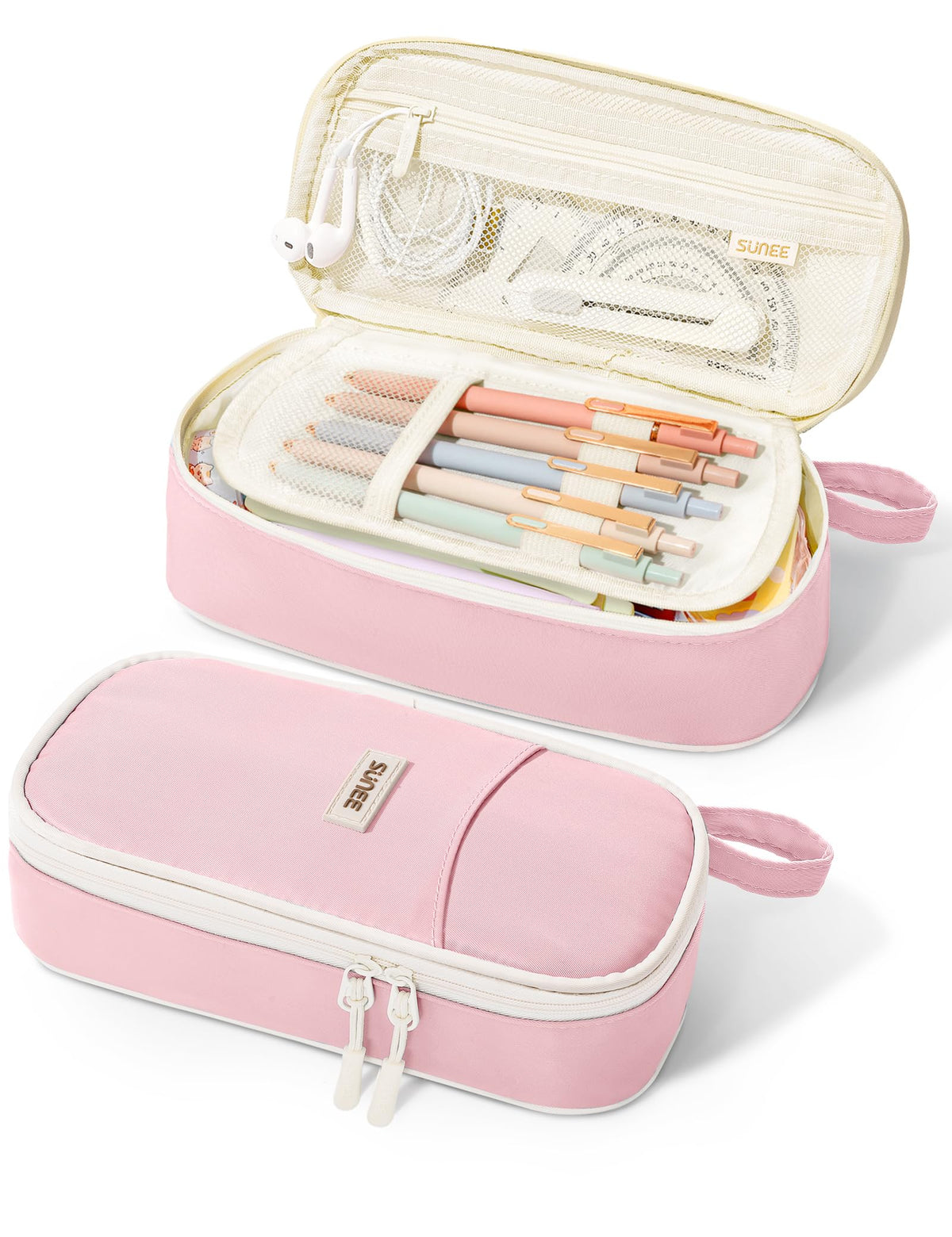 SUNEE Cute Pencil Case, Large Pencil Pouch, Aesthetic Big Pencil Bag with Zipper, Kawaii Stationery Storage and Organizer, School Supplies for Teen and Adult, Boys&Girls, Soft Corduroy Warm Beige