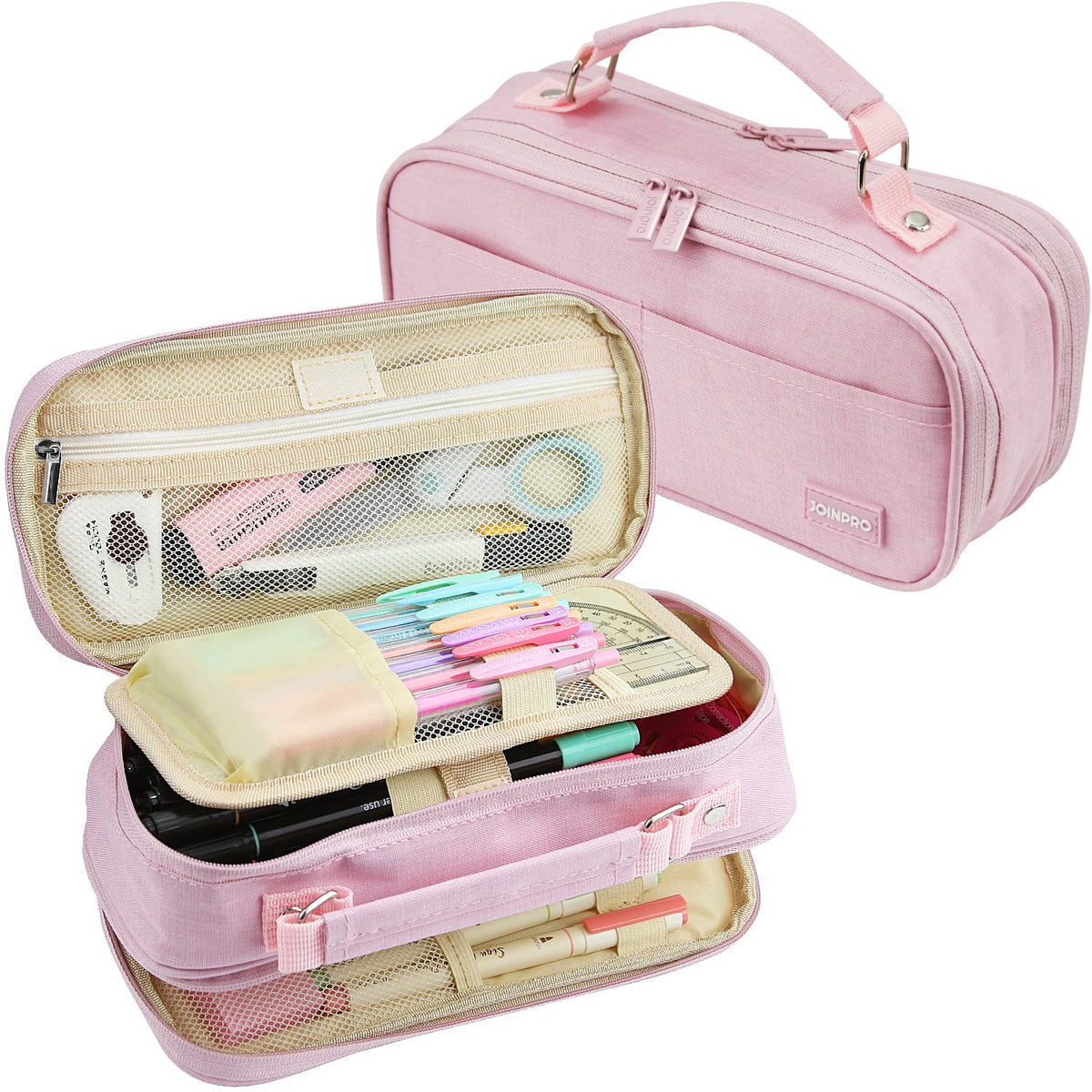 JOINPRO Large Capacity Pencil Case, 4 Compartment Pen Pouch Organizer with Double Zipper, Storage Bag for School, Office, Teen Girl Boy Men Women