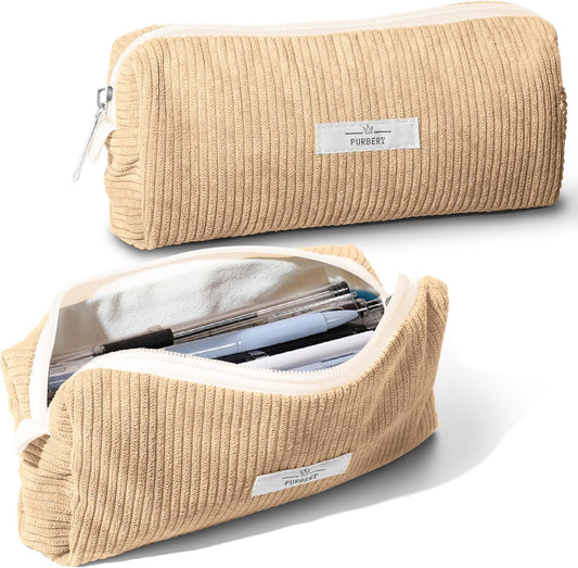 Soft Corduroy Pencil Case Pouch - Small Stationery Pen Bag Apricot