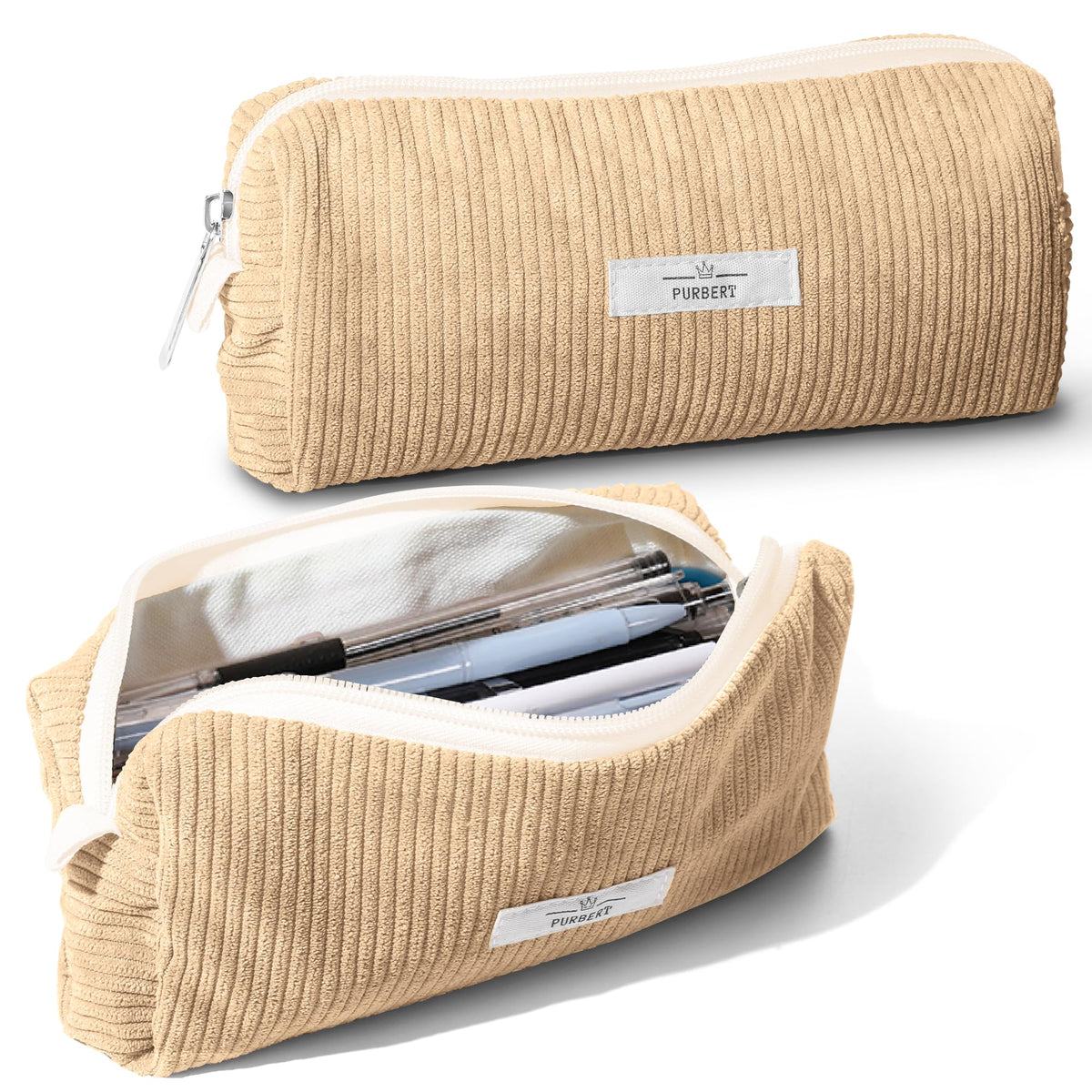 Soft Corduroy Pencil Case Pouch - Small Stationery Pen Bag Apricot