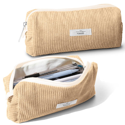 Soft Corduroy Pencil Case Pouch - Small Stationery Pen Bag Apricot