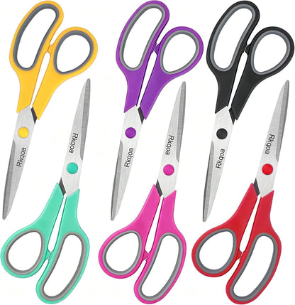 Scissors, 6 Pack 8" All Purpose Comfort-Grip Sharp Shears for Everyday Use