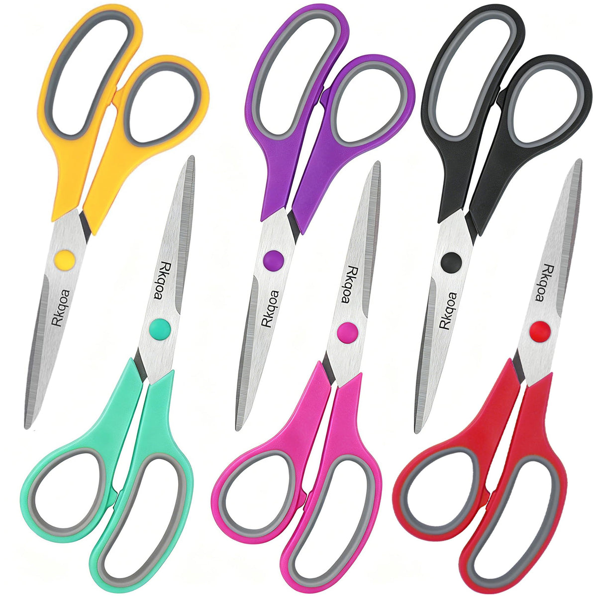 Scissors, 6 Pack 8" All Purpose Comfort-Grip Sharp Shears for Everyday Use