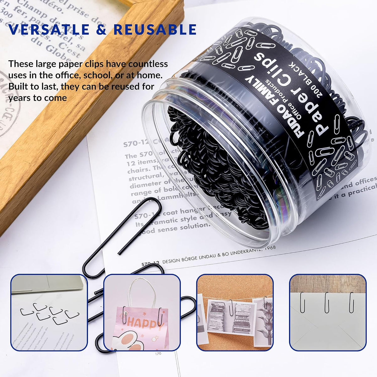 Large Paper Clips, 2 Inch Black Paper Clip, 200 pcs Jumbo Paperclips