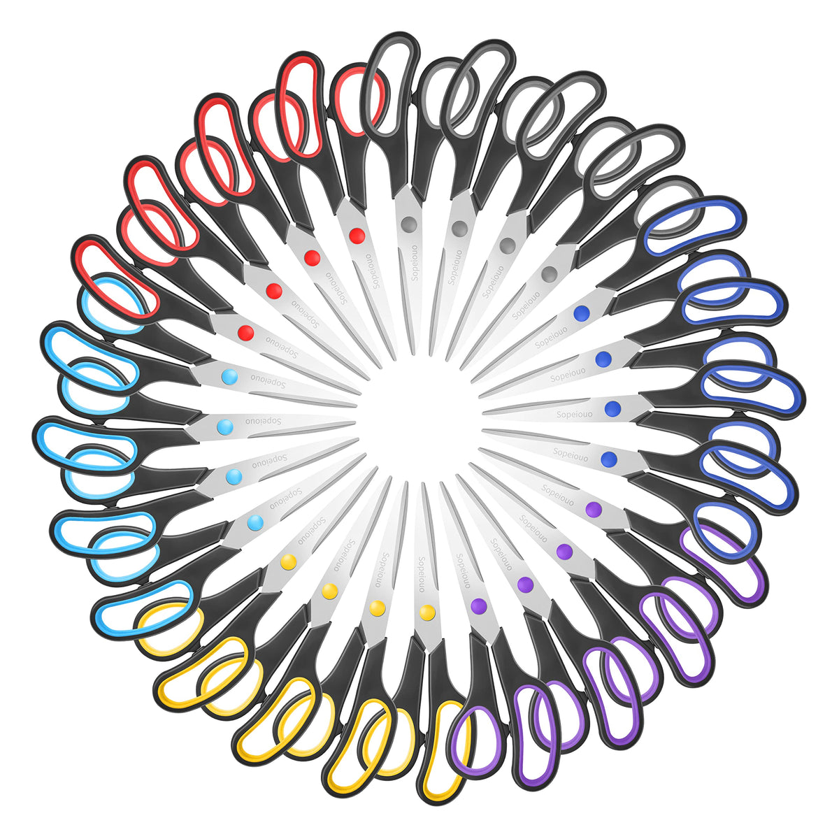 6 Pcs 8” Scissors, Sharp Stainless Steel Comfort Grip for Everyday Use