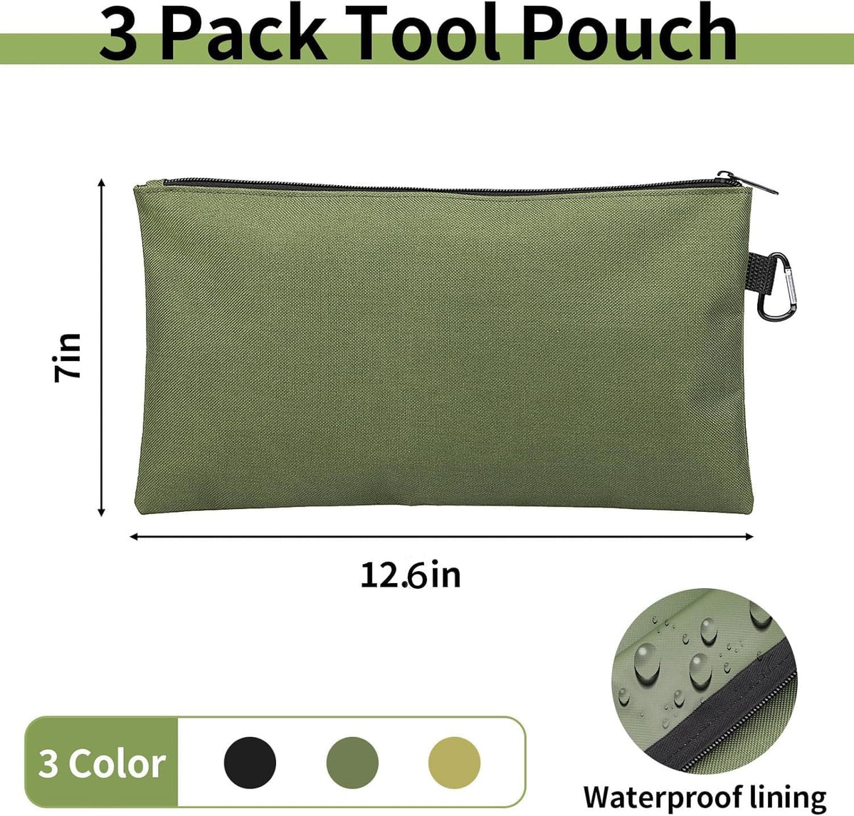 3 Pack Tool Bag Zipper Pouch, Premium Tool Pouch, Utility Storage Organizer