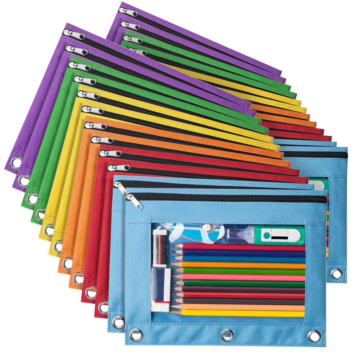 Forvencer 6 Pack Pencil Pouches for 3 Ring Binder, Smooth Zipper Pencil Bag