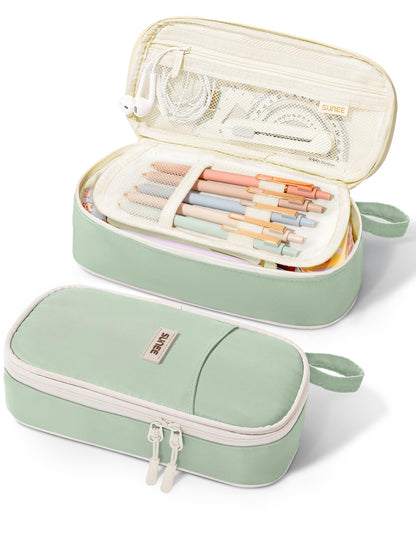 SUNEE Cute Pencil Case, Large Pencil Pouch, Aesthetic Big Pencil Bag with Zipper, Kawaii Stationery Storage and Organizer, School Supplies for Teen and Adult, Boys&Girls, Soft Corduroy Warm Beige
