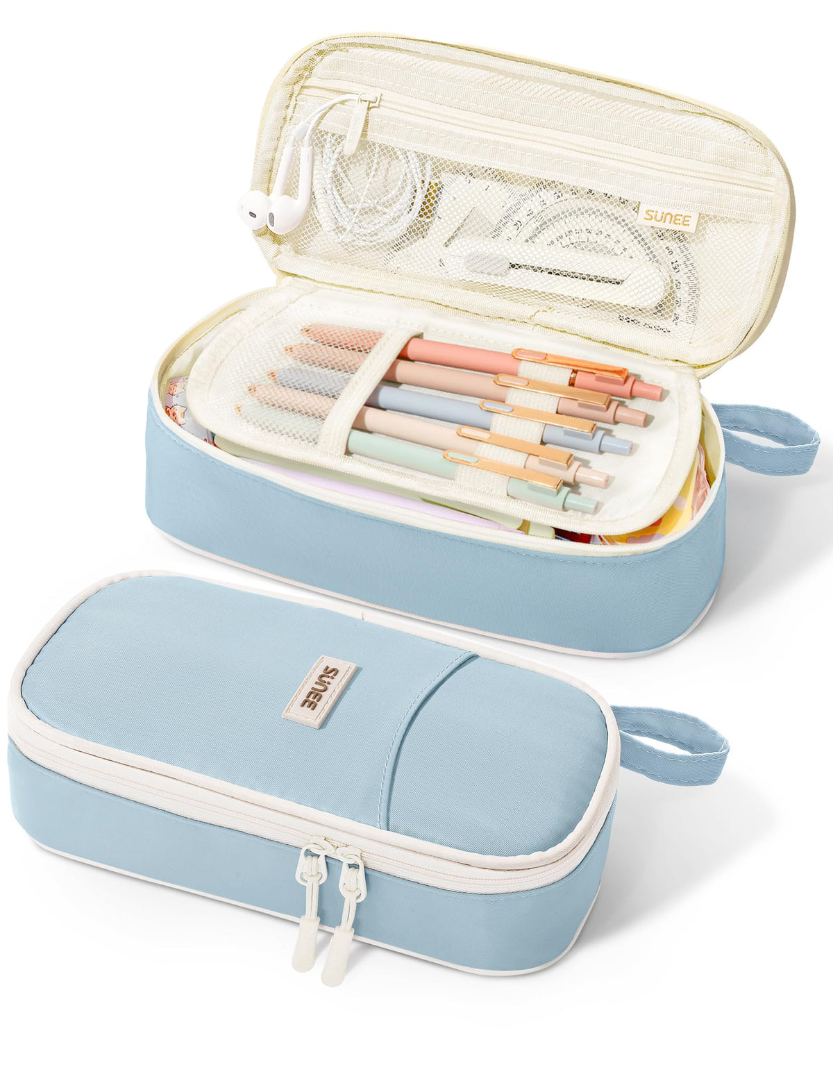 SUNEE Cute Pencil Case, Large Pencil Pouch, Aesthetic Big Pencil Bag with Zipper, Kawaii Stationery Storage and Organizer, School Supplies for Teen and Adult, Boys&Girls, Soft Corduroy Warm Beige