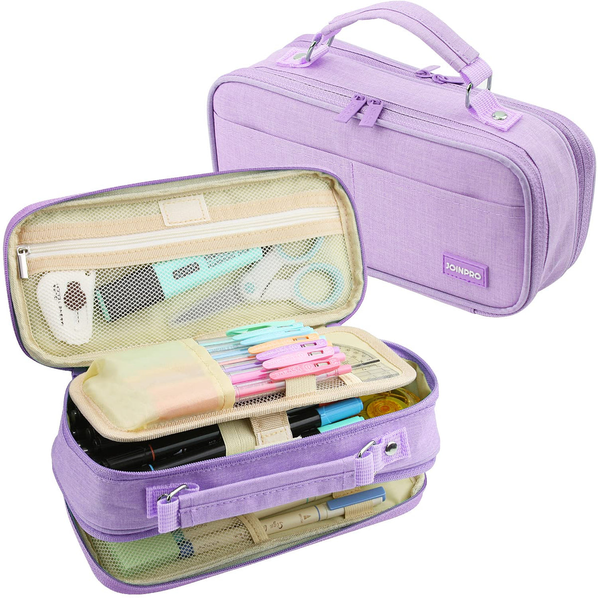 JOINPRO Large Capacity Pencil Case, 4 Compartment Pen Pouch Organizer with Double Zipper, Storage Bag for School, Office, Teen Girl Boy Men Women