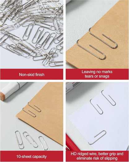 PAPERPAL Paperclips for Office School & Personal Use, #1 Nonskid Paper Clip (1-2/7"), 2000 Medium Paper Clips (20 Boxes of 100 Each), Silver