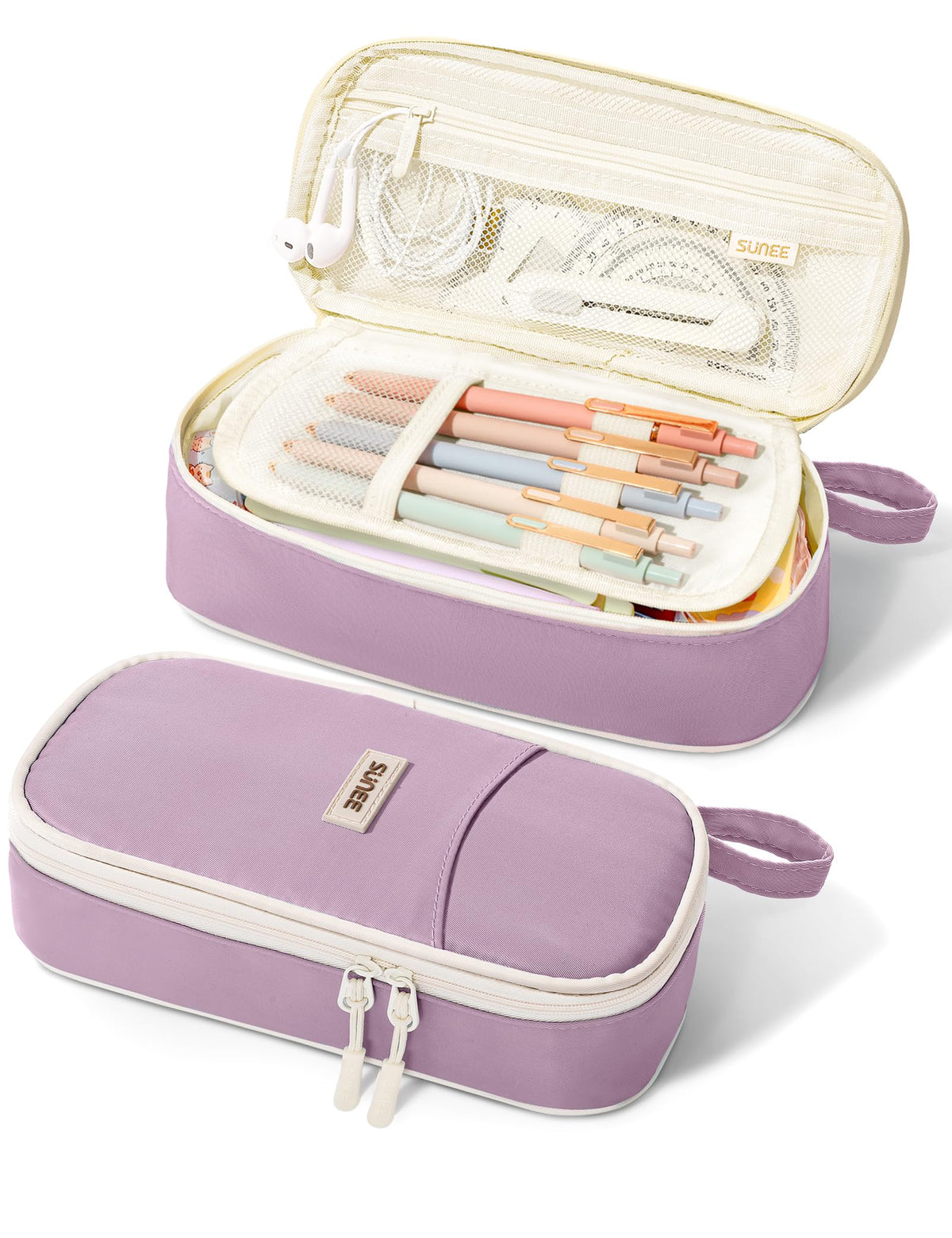 SUNEE Cute Pencil Case, Large Pencil Pouch, Aesthetic Big Pencil Bag with Zipper, Kawaii Stationery Storage and Organizer, School Supplies for Teen and Adult, Boys&Girls, Soft Corduroy Warm Beige
