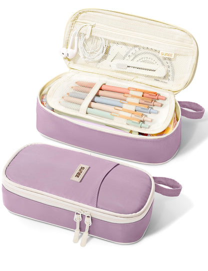 SUNEE Cute Pencil Case, Large Pencil Pouch, Aesthetic Big Pencil Bag with Zipper, Kawaii Stationery Storage and Organizer, School Supplies for Teen and Adult, Boys&Girls, Soft Corduroy Warm Beige