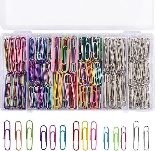450PCS Paper Clips Assorted Sizes Medium and Large,Rich Colors
