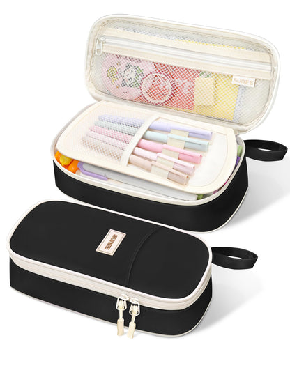 SUNEE Cute Pencil Case, Large Pencil Pouch, Aesthetic Big Pencil Bag with Zipper, Kawaii Stationery Storage and Organizer, School Supplies for Teen and Adult, Boys&Girls, Soft Corduroy Warm Beige