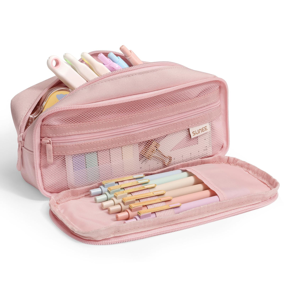 SUNEE Pencil Case, Large Capacity Pencil Pouch, Extra Big Pencil Bag with 6 Compartments, Durable Canvas Pencil Box for Office Stationery Organizer, Back to School Supplies for Teen Boys Girls, Black