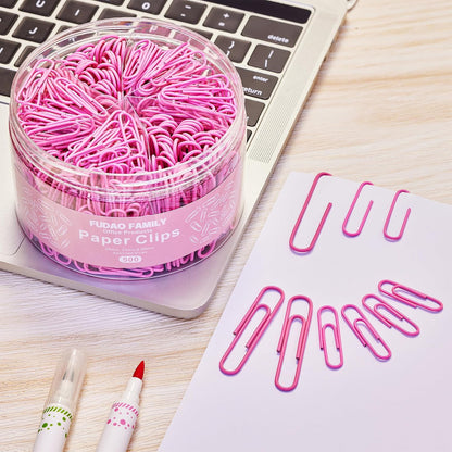 FUDAO FAMILY 500pcs Paper Clips Assorted Sizes, Small, Medium and Large（1.1inch, 1.3inch and 2inch Paper Clips, Vinyl Coated Paperclips for Office, School, Home Supplies (Pink)