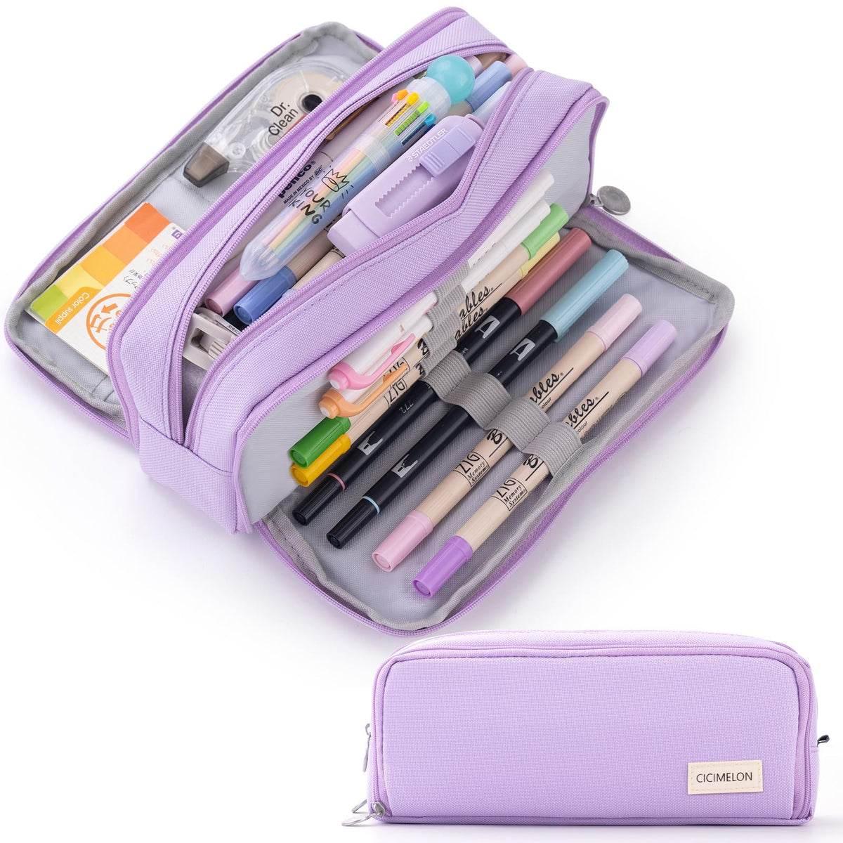 CICIMELON Large Capacity Pencil Case 3 Compartment Pouch Pen Bag for School Teen Girl Boy Men Women (Black)