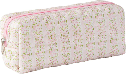 Pencil Case Office College School Storage Bag Pouch Holder Box Organizer Makeup Pouch Cosmetic Bag Aesthetic Cute Pen Case for Girls Boys Kids (Pink floral prints)