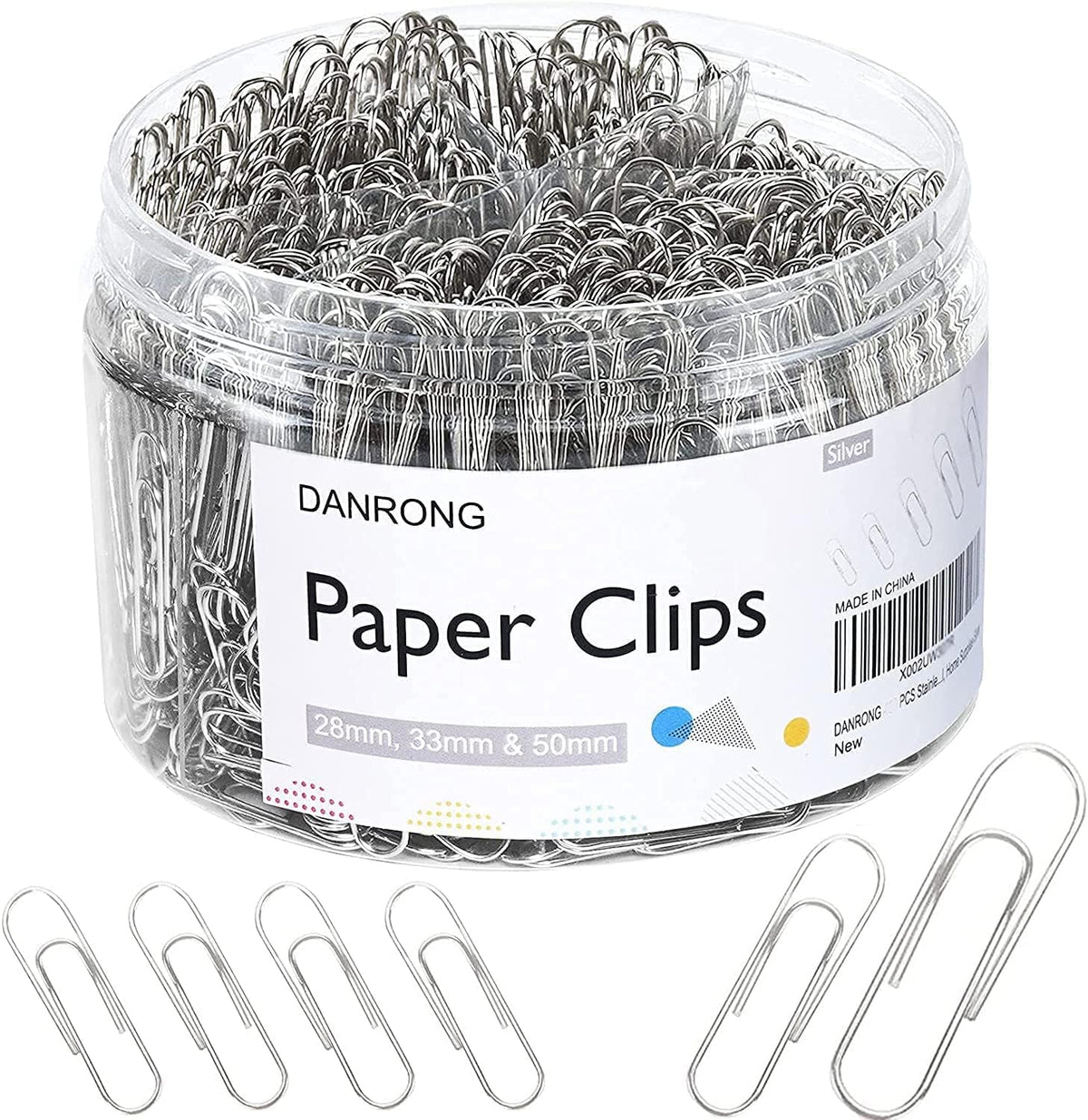 650 PCS Paper Clips Assorted Sizes, Small Medium and Large (1.1", 1.3" & 2"), Paperclips for Office, School, Home Supplies-Silver