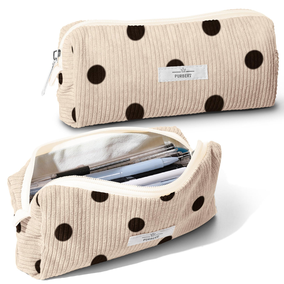 Soft Corduroy Pencil Case Pouch - Small Stationery Pen Bag Apricot