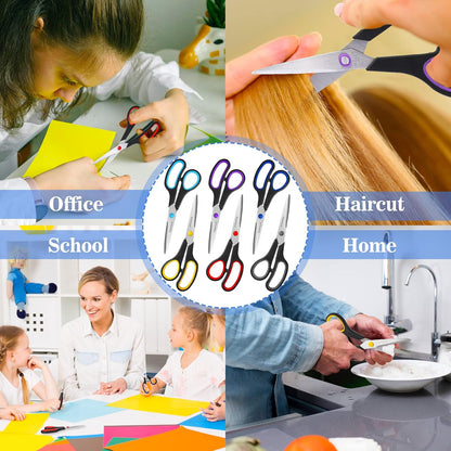 6 Pcs 8” Scissors, Sharp Stainless Steel Comfort Grip for Everyday Use