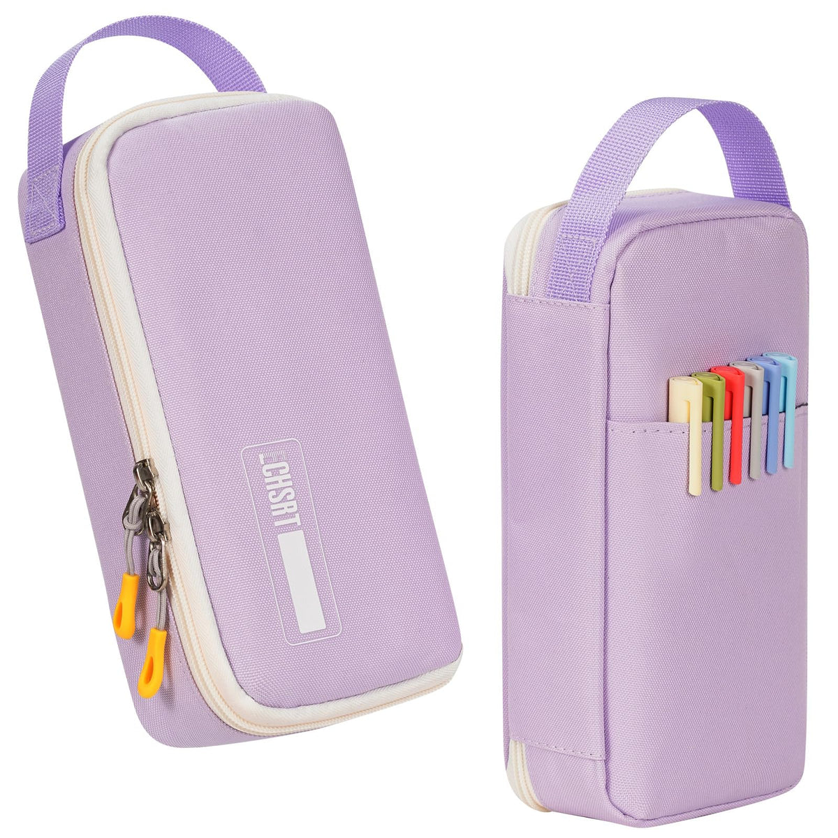 ECHSRT Large Capacity Pencil Case with Hidden Pocket, 1200D Oxford Fabric Zipper Pencil Pouch with Handle, Multi-Pocket Stationery Organizer for Office, College, Travel and Daily Carry, Beige