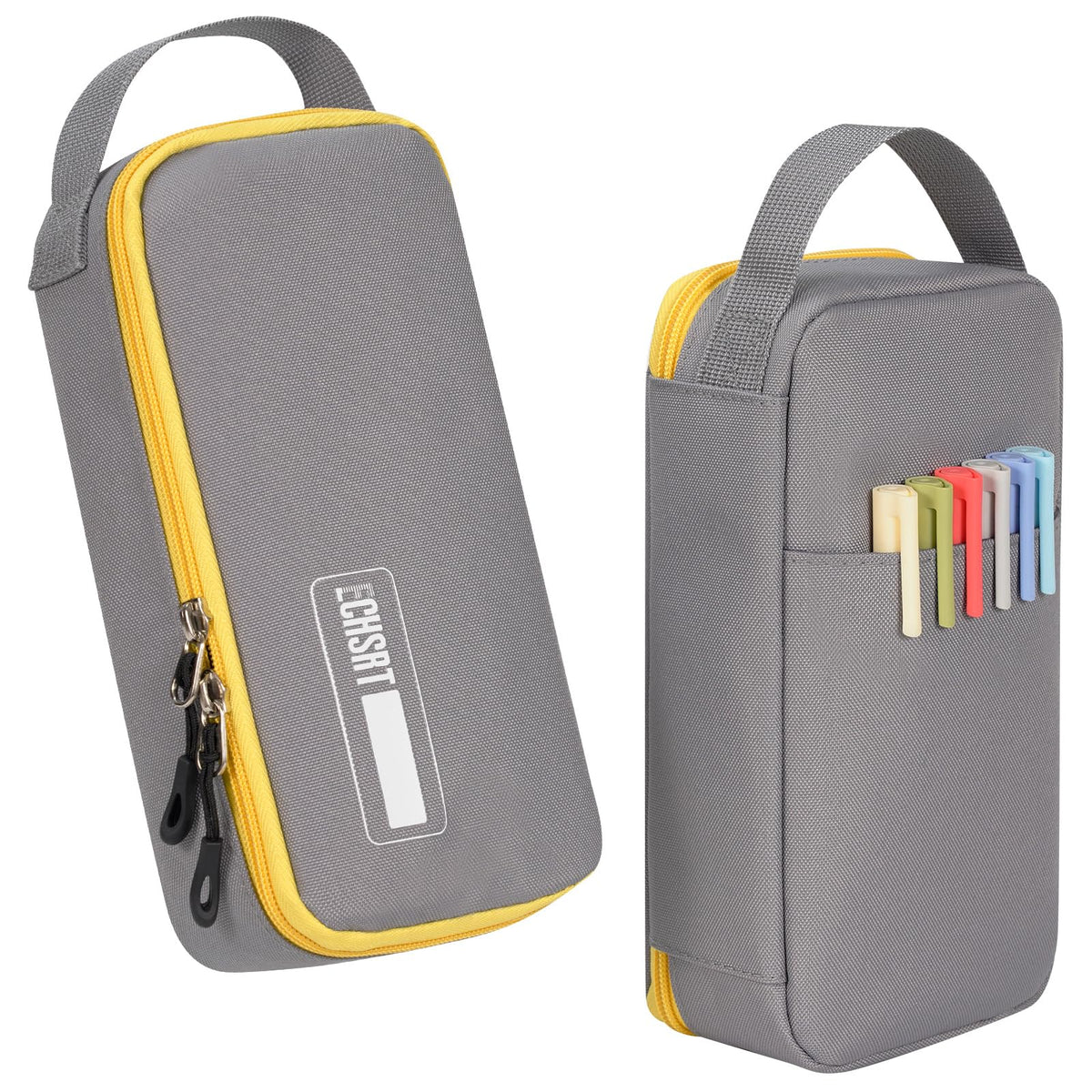 ECHSRT Large Capacity Pencil Case with Hidden Pocket, 1200D Oxford Fabric Zipper Pencil Pouch with Handle, Multi-Pocket Stationery Organizer for Office, College, Travel and Daily Carry, Beige