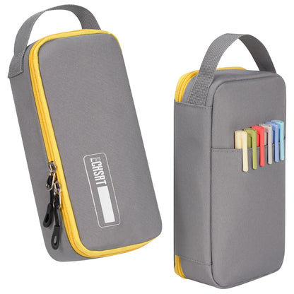 ECHSRT Large Capacity Pencil Case with Hidden Pocket, 1200D Oxford Fabric Zipper Pencil Pouch with Handle, Multi-Pocket Stationery Organizer for Office, College, Travel and Daily Carry, Beige