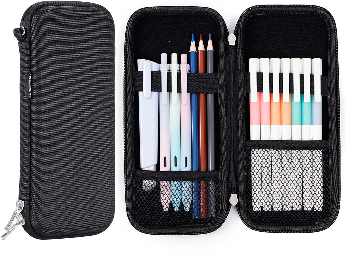 Upgraded Hard Pencil Case Box for Adults,Durable Pen Carrying Case with Zipper-Black