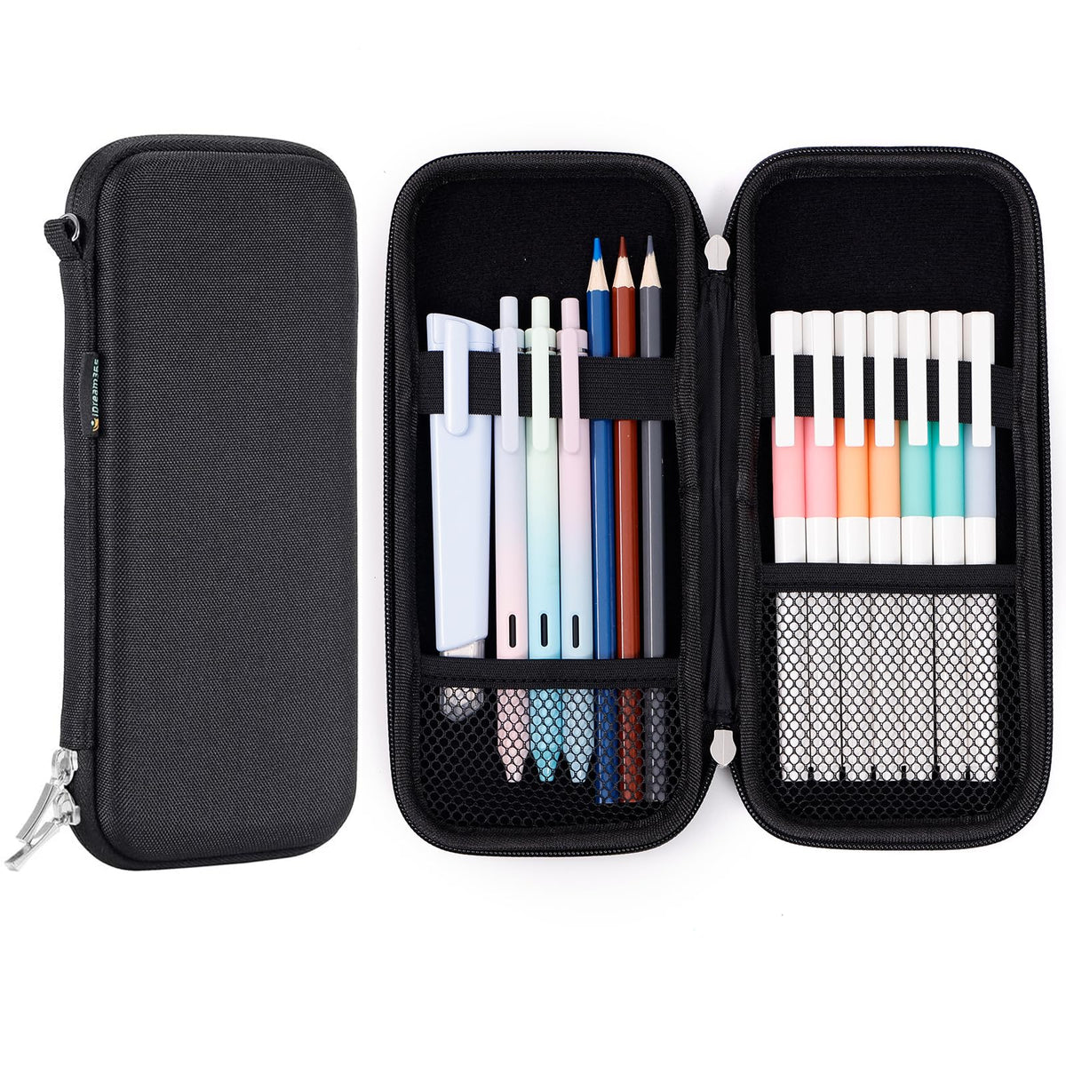 Upgraded Hard Pencil Case Box for Adults,Durable Pen Carrying Case with Zipper-Black