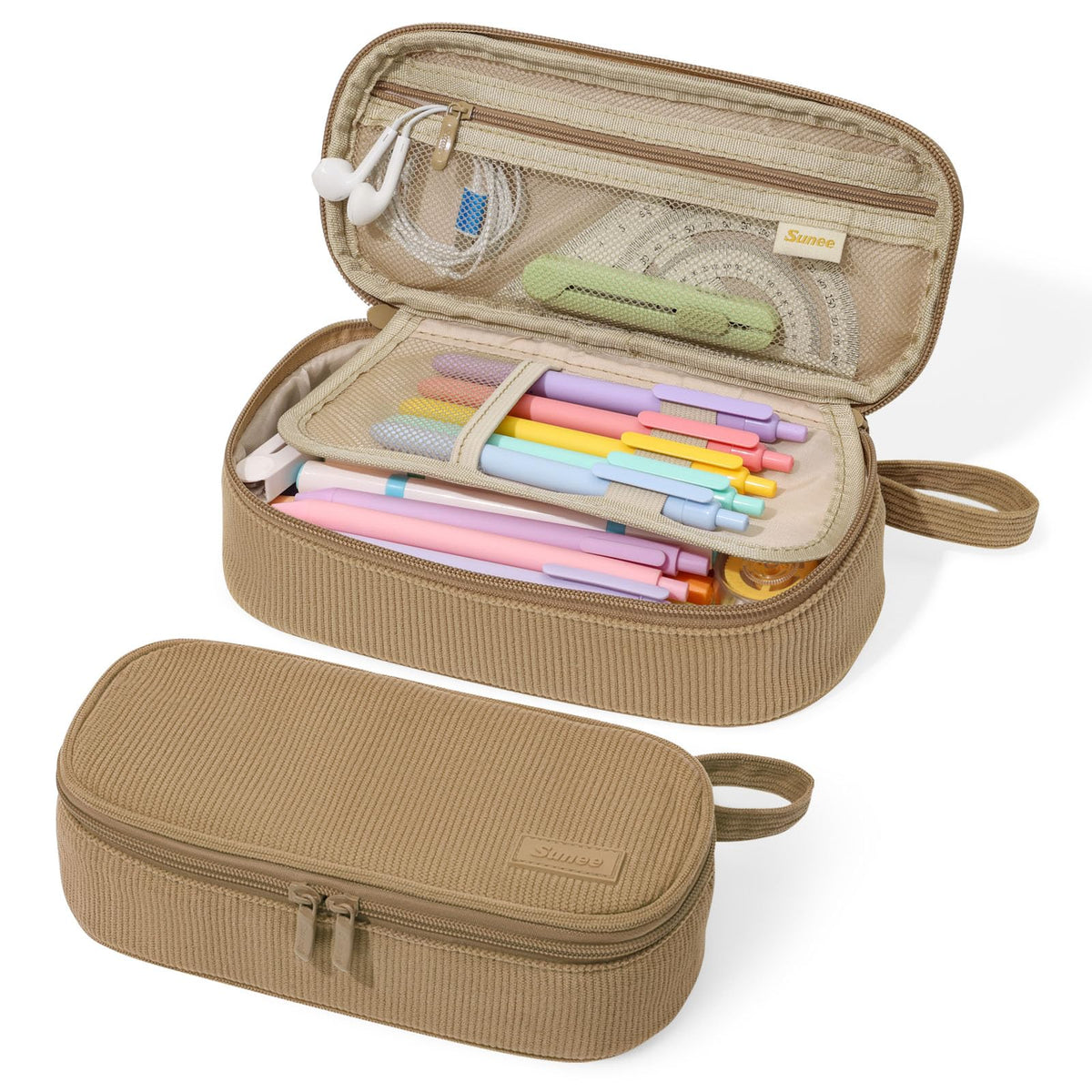 SUNEE Cute Pencil Case, Large Capacity Pencil Pouch Aesthetic Zipper Pencil Bag, Big Storage Pen Organizer for Stationery, Soft Quilted Pencil Box Back to School Supplies for Teen Girls Boys,Soft Pink
