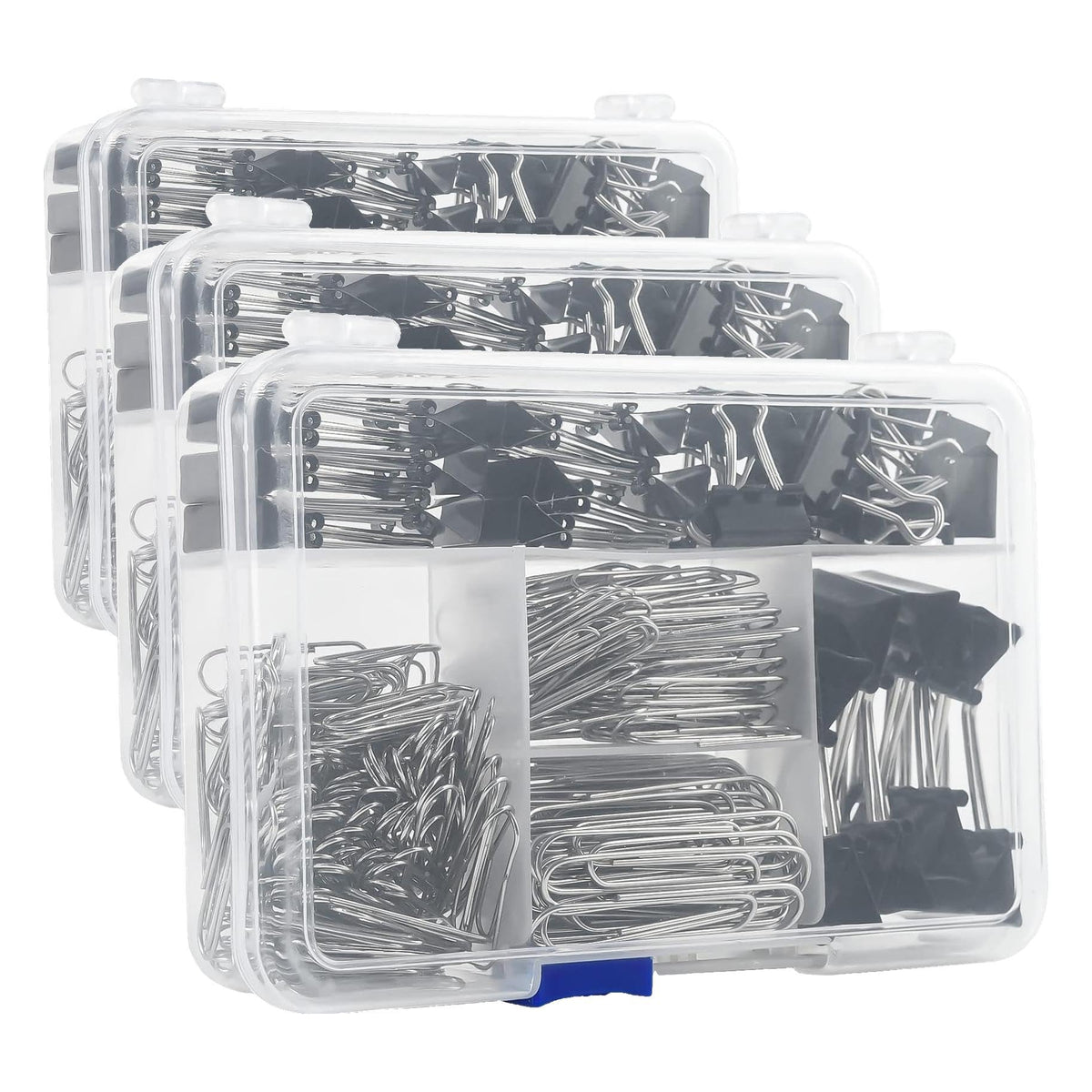 Assorted Size Binder Clips & Jumbo Paper Clips Set - 340pcs Black, Large for Office & School Supplies, in Container with Compartments