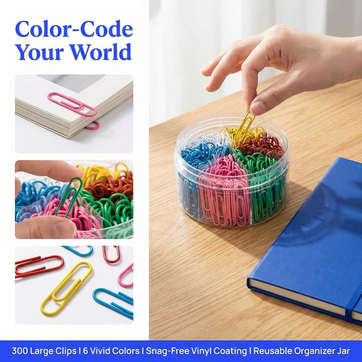 Colored Jumbo Paper Clips, 2 Inch (50mm), 300PCS