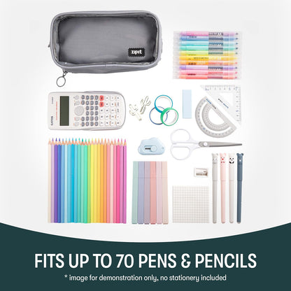 ZIPIT Half & Half Pencil Case, 3-Compartment Aesthetic Zipper Pouch, Grey