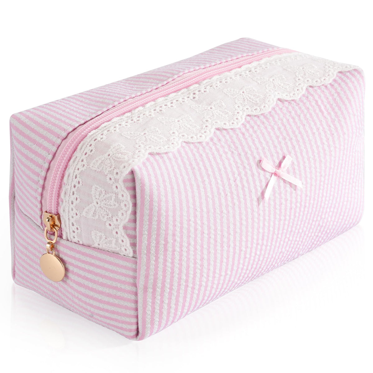 Makeup Bag Travel Toiletry Bag for Women, Small Cosmetic Bags Cute Quilted Cotton Makeup Pouch for Purse Emergency Bag Pencil Case Accessory Bag, Pastel Pink
