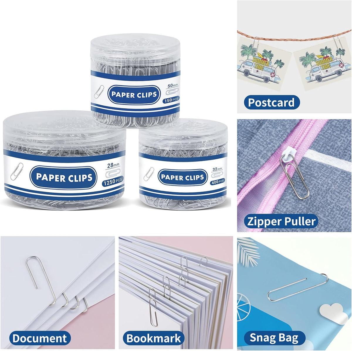 1800 Paper Clips Assorted Sizes, Small Medium Large, 3 Storage Containers