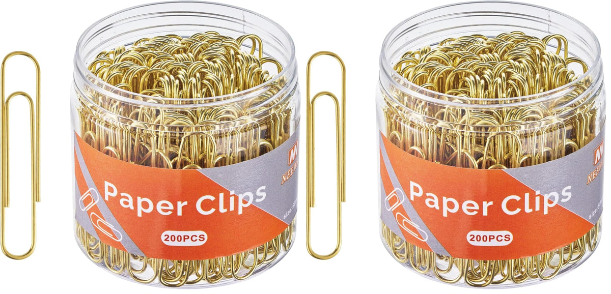NEEWAY Gold Paper Clips, 200 Count Large Size, 2 Inch Jumbo Paperclips, Stylish Gold-Plated Paper Clip