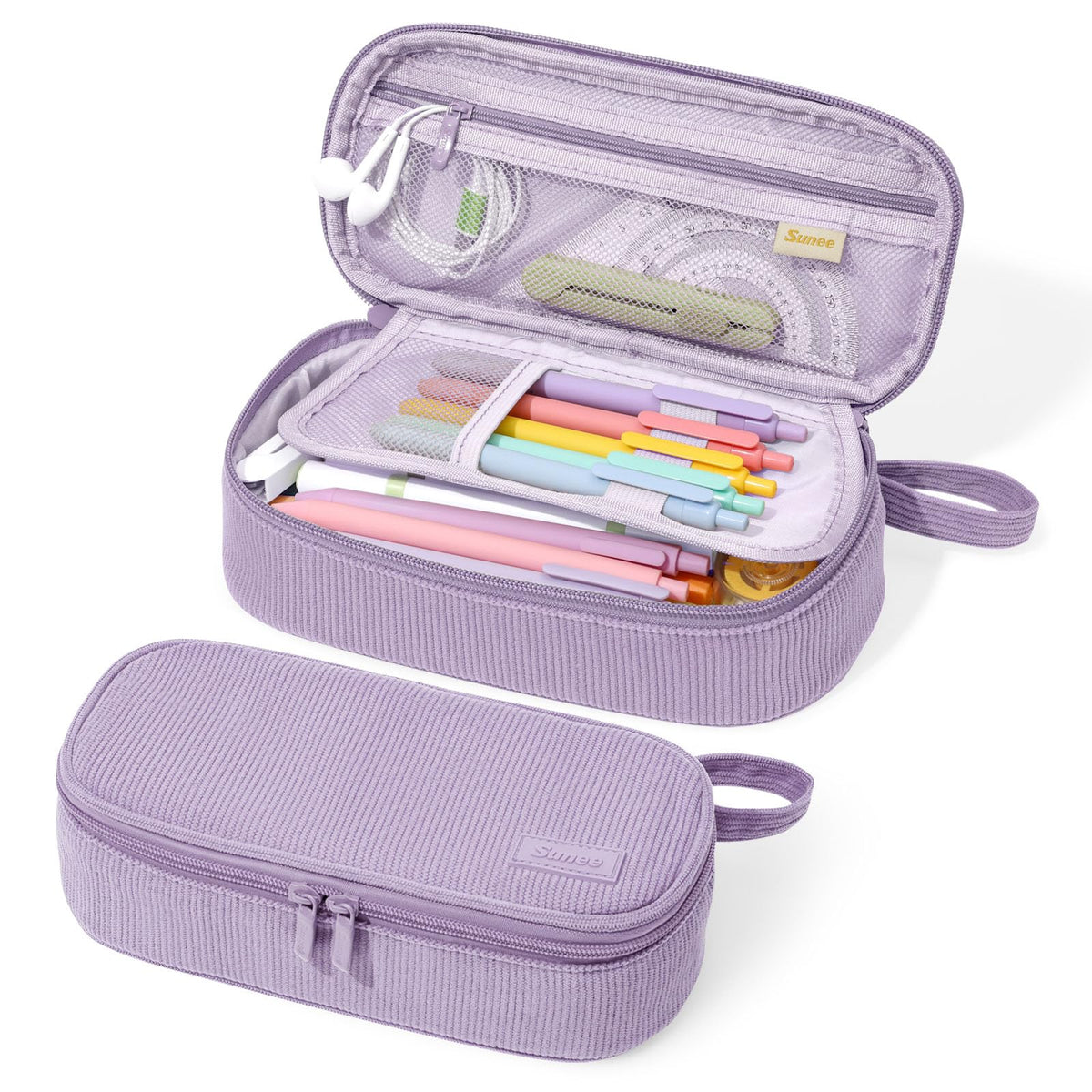 SUNEE Cute Pencil Case, Large Capacity Pencil Pouch Aesthetic Zipper Pencil Bag, Big Storage Pen Organizer for Stationery, Soft Quilted Pencil Box Back to School Supplies for Teen Girls Boys,Soft Pink