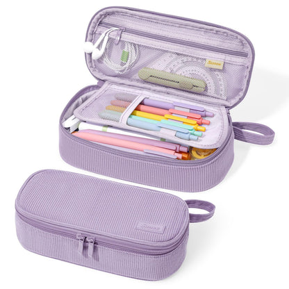 SUNEE Cute Pencil Case, Large Capacity Pencil Pouch Aesthetic Zipper Pencil Bag, Big Storage Pen Organizer for Stationery, Soft Quilted Pencil Box Back to School Supplies for Teen Girls Boys,Soft Pink