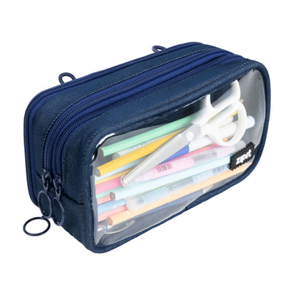 ZIPIT Half & Half Pencil Case, 3-Compartment Aesthetic Zipper Pouch, Grey