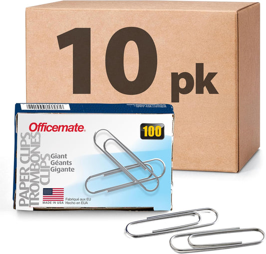 Officemate Giant Paper Clips, Pack of 10 Boxes of 100 Clips Each (1,000 Clips Total) (99914)