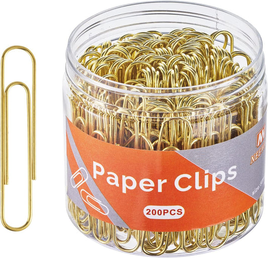 NEEWAY Gold Paper Clips, 200 Count Large Size, 2 Inch Jumbo Paperclips, Stylish Gold-Plated Paper Clip